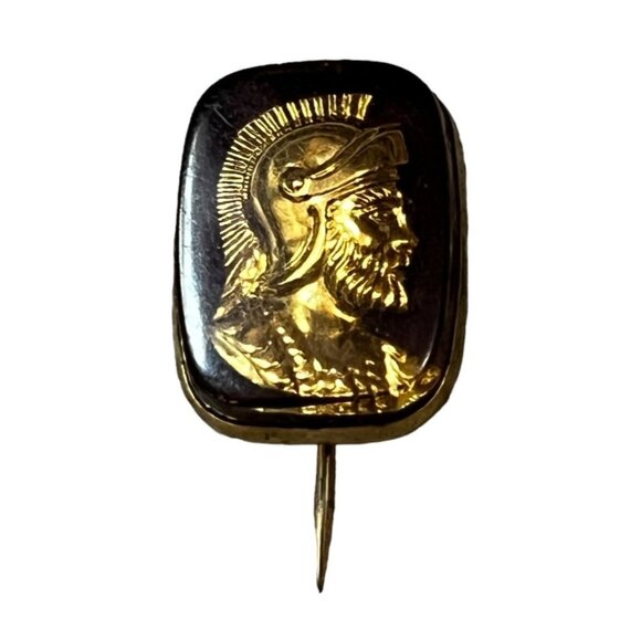 1950's Vintage Roman Soldier Knight Helmet Cufflinks Mid Century Tie Pin Black G - Picture 1 of 5